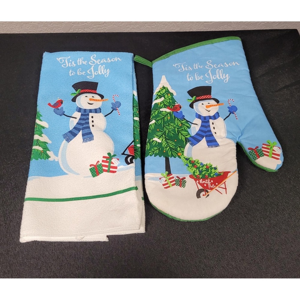 Christmas/Holiday Towel/Oven Mitt Set - Tis The Season To Be Jolly - Snowman